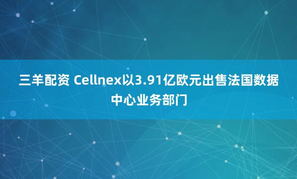 三羊配资 Cellnex以3.91亿欧元出售法国数据中心业务部门